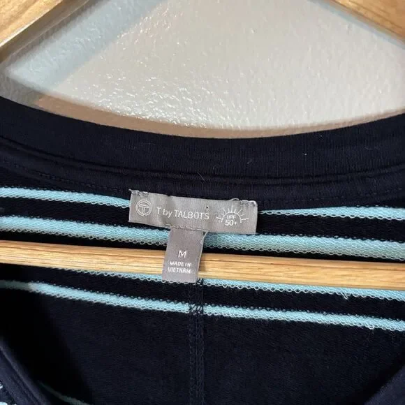 Talbots UPF 50+ Navy Striped Dress 3/4 Sleeve Cotton Modal V-neck Size Medium - Picture 4 of 8